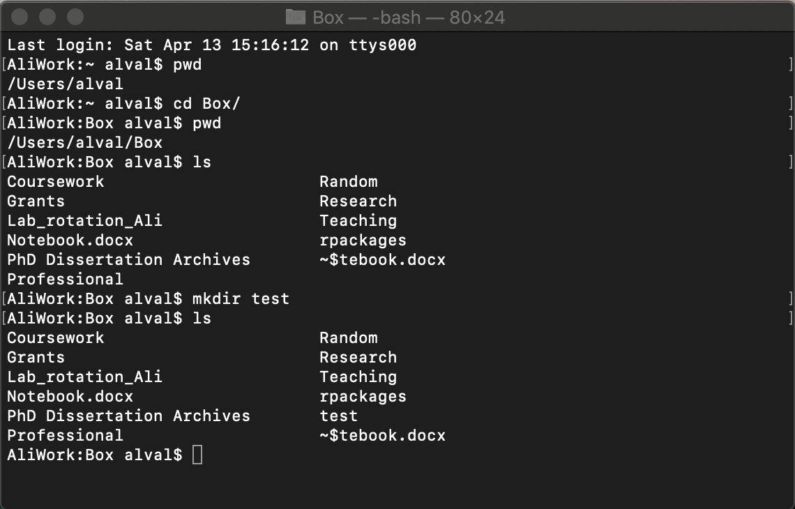 Terminal window after running the previous 6 commands.